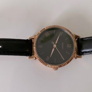 Black leather fossil watch
